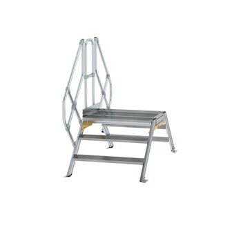 Aluminium brugtrap 45&deg;  - totale hoogte 1.835 mm/hoogte onder platform 560 mm/aantal treden 2x3/breedte treden 1.000 mm/treden en platform gemaakt van gegolfd aluminium R 9