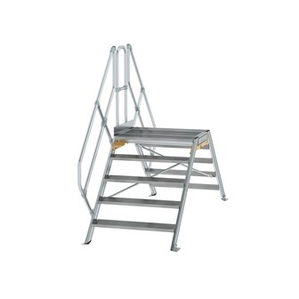 Aluminium brugtrap 45&deg;  - totale hoogte 2.435 mm/hoogte onder platform 1.160  mm/aantal treden 2x6/breedte treden 1.000 mm/treden en platform gemaakt van gegolfd aluminium R 9