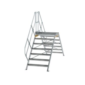 Aluminium brugtrap 45&deg;  - totale hoogte 2.635 mm/hoogte onder platform 1.360 mm/aantal treden 2x7/breedte treden 1.000 mm/treden en platform gemaakt van gegolfd aluminium R 9