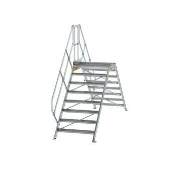 Aluminium brugtrap 45&deg;  - totale hoogte 2.835 mm/hoogte onder platform 1.560 mm/aantal treden 2x8/breedte treden 1.000 mm/treden en platform gemaakt van gegolfd aluminium R 9