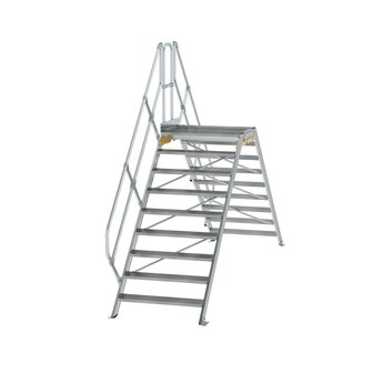 Aluminium brugtrap 45&deg;  - totale hoogte 3.035 mm/hoogte onder platform 1.760 mm/aantal treden 2x9/breedte treden 1.000 mm/treden en platform gemaakt van gegolfd aluminium R 9