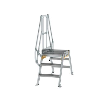 Aluminium brugtrap 60&deg;  - totale hoogte 1.955 mm/hoogte onder platform 680 mm/aantal treden 2x3/breedte treden 600 mm/treden en platform gemaakt van gegolfd aluminium R 9