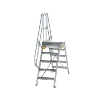 Aluminium brugtrap 60&deg;  - totale hoogte 2.445 mm/hoogte onder platform 1.170 mm/aantal treden 2x5/breedte treden 600 mm/treden en platform gemaakt van gegolfd aluminium R 9