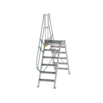 Aluminium brugtrap 60&deg;  - totale hoogte 2.690 mm/hoogte onder platform 1.415 mm/aantal treden 2x6/breedte treden 600 mm/treden en platform gemaakt van gegolfd aluminium R 9