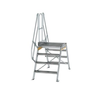 Aluminium brugtrap 60&deg;  - totale hoogte 2.205 mm/hoogte onder platform 930 mm/aantal treden 2x4/breedte treden 800 mm/treden en platform gemaakt van gegolfd aluminium R 9