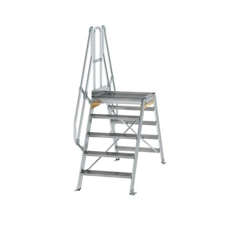 Aluminium brugtrap 60&deg;  - totale hoogte 2.445 mm/hoogte onder platform 1.170 mm/aantal treden 2x5/breedte treden 800 mm/treden en platform gemaakt van gegolfd aluminium R 9