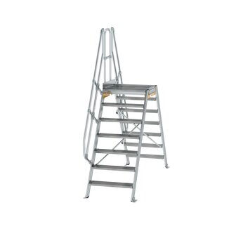 Aluminium brugtrap 60&deg;  - totale hoogte 2.935 mm/hoogte onder platform 1.660 mm/aantal treden 2x7/breedte treden 800 mm/treden en platform gemaakt van gegolfd aluminium R 9