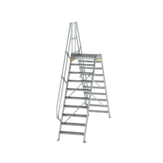 Aluminium brugtrap 60&deg;  - totale hoogte 3.625 mm/hoogte onder platform 2.350 mm/aantal treden 2x10/breedte treden 800 mm/treden en platform gemaakt van gegolfd aluminium R 9