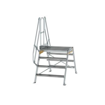 Aluminium brugtrap 60&deg;  - totale hoogte 2.205 mm/hoogte onder platform 930 mm/aantal treden 2x4/breedte treden 1.000 mm/treden en platform gemaakt van gegolfd aluminium R 9