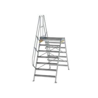 Aluminium brugtrap 60&deg;  - totale hoogte 2.935 mm/hoogte onder platform 1.660 mm/aantal treden 2x7/breedte treden 1.000 mm/treden en platform gemaakt van gegolfd aluminium R 9