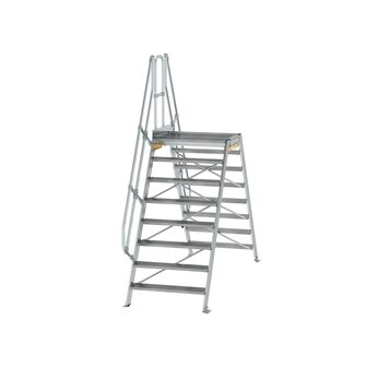 Aluminium brugtrap 60&deg;  - totale hoogte 3.165 mm/hoogte onder platform 1.890 mm/aantal treden 2x8/breedte treden 1.000 mm/treden en platform gemaakt van gegolfd aluminium R 9