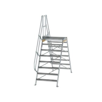 Aluminium brugtrap 60&deg;  - totale hoogte 3.165 mm/hoogte onder platform 1.890 mm/aantal treden 2x8/breedte treden 1.000 mm/treden en platform gemaakt van gegolfd aluminium R 9