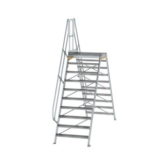 Aluminium brugtrap 60&deg;  - totale hoogte 3.625 mm/hoogte onder platform 2.350 mm/aantal treden 2x10/breedte treden 1.000 mm/treden en platform gemaakt van gegolfd aluminium R 9