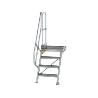 Aluminium vaste trap met platform 60&deg;  - loodrechte hoogte 970 mm/aantal treden 4/breedte treden 600 mm/treden en platform gemaakt van gegolfd aluminium R 9