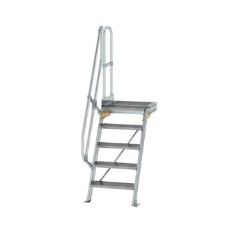 Aluminium vaste trap met platform 60&deg;  - loodrechte hoogte 1.210 mm/aantal treden 5/breedte treden 600 mm/treden en platform gemaakt van gegolfd aluminium R 9