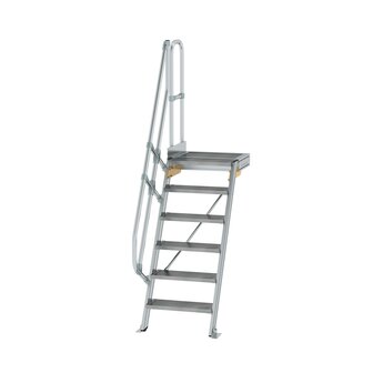 Aluminium vaste trap met platform 60&deg;  - loodrechte hoogte 1.450 mm/aantal treden 6/breedte treden 600 mm/treden en platform gemaakt van gegolfd aluminium R 9