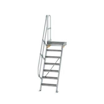 Aluminium vaste trap met platform 60&deg;  - loodrechte hoogte 1.690 mm/aantal treden 7/breedte treden 600 mm/treden en platform gemaakt van gegolfd aluminium R 9