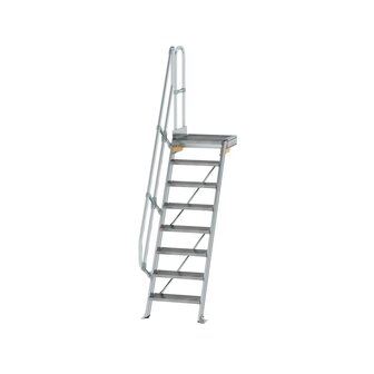 Aluminium vaste trap met platform 60&deg;  - loodrechte hoogte 1.940 mm/aantal treden 8/breedte treden 600 mm/treden en platform gemaakt van gegolfd aluminium R 9