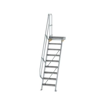 Aluminium vaste trap met platform 60&deg;  - loodrechte hoogte 2.180 mm/aantal treden 9/breedte treden 600 mm/treden en platform gemaakt van gegolfd aluminium R 9