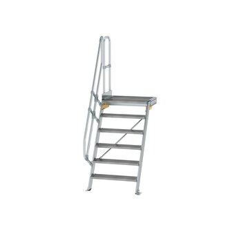 Aluminium vaste trap met platform 60&deg;  - loodrechte hoogte 1.450 mm/aantal treden 6/breedte treden 800 mm/treden en platform gemaakt van gegolfd aluminium R 9