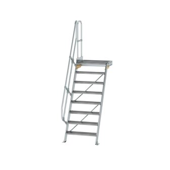 Aluminium vaste trap met platform 60&deg;  - loodrechte hoogte 1.940 mm/aantal treden 8/breedte treden 800 mm/treden en platform gemaakt van gegolfd aluminium R 9