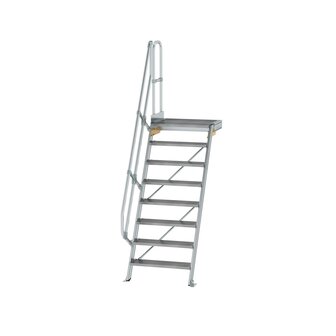 Aluminium vaste trap met platform 60&deg;  - loodrechte hoogte 1.940 mm/aantal treden 8/breedte treden 800 mm/treden en platform gemaakt van gegolfd aluminium R 9