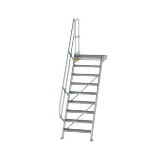 Aluminium vaste trap met platform 60&deg;  - loodrechte hoogte 2.180 mm/aantal treden 9/breedte treden 800 mm/treden en platform gemaakt van gegolfd aluminium R 9