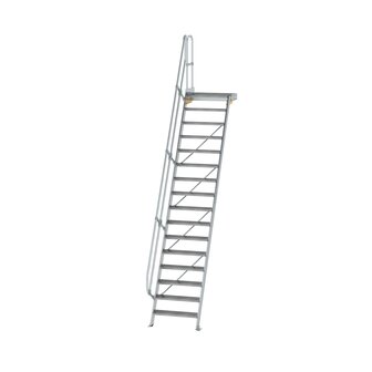 Aluminium vaste trap met platform 60&deg;  - loodrechte hoogte 3.880 mm/aantal treden 16/breedte treden 800 mm/treden en platform gemaakt van gegolfd aluminium R 9