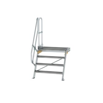 Aluminium vaste trap met platform 60&deg;  - loodrechte hoogte 970 mm/aantal treden 4/breedte treden 1.000 mm/treden en platform gemaakt van gegolfd aluminium R 9
