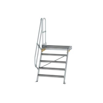 Aluminium vaste trap met platform 60&deg;  - loodrechte hoogte 1.210 mm/aantal treden 5/breedte treden 1.000 mm/treden en platform gemaakt van gegolfd aluminium R 9