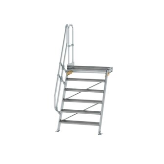 Aluminium vaste trap met platform 60&deg;  - loodrechte hoogte 1.450 mm/aantal treden 6/breedte treden 1.000 mm/treden en platform gemaakt van gegolfd aluminium R 9