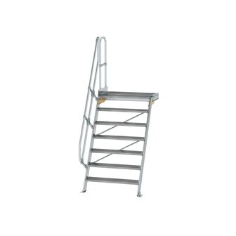 Aluminium vaste trap met platform 60&deg;  - loodrechte hoogte 1.690 mm/aantal treden 7/breedte treden 1.000 mm/treden en platform gemaakt van gegolfd aluminium R 9