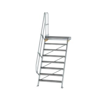 Aluminium vaste trap met platform 60&deg;  - loodrechte hoogte 1.940 mm/aantal treden 8/breedte treden 1.000 mm/treden en platform gemaakt van gegolfd aluminium R 9