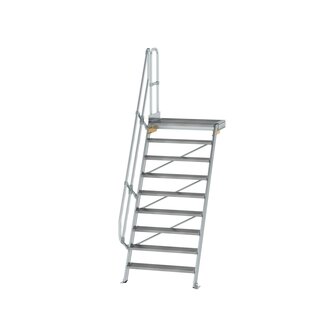 Aluminium vaste trap met platform 60&deg;  - loodrechte hoogte 2.180 mm/aantal treden 9/breedte treden 1.000 mm/treden en platform gemaakt van gegolfd aluminium R 9