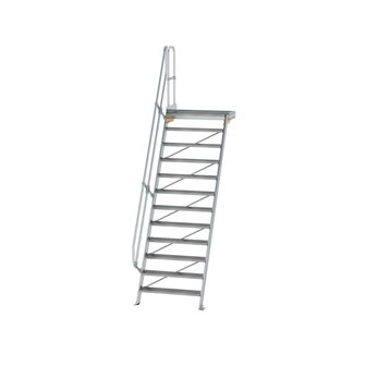 Aluminium vaste trap met platform 60&deg;  - loodrechte hoogte 2.900 mm/aantal treden 12/breedte treden 1.000 mm/treden en platform gemaakt van gegolfd aluminium R 9