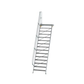 Aluminium vaste trap met platform 60&deg;  - loodrechte hoogte 3.640 mm/aantal treden 15/breedte treden 1.000 mm/treden en platform gemaakt van gegolfd aluminium R 9