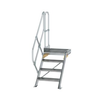 Aluminium vaste trap met platform 45&deg;  - loodrechte hoogte 830 mm/aantal treden 4/breedte treden 600 mm/treden en platform gemaakt van gegolfd aluminium R 9