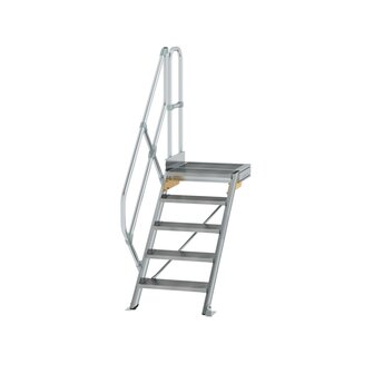 Aluminium vaste trap met platform 45&deg;  - loodrechte hoogte 1.050 mm/aantal treden 5/breedte treden 600 mm/treden en platform gemaakt van gegolfd aluminium R 9