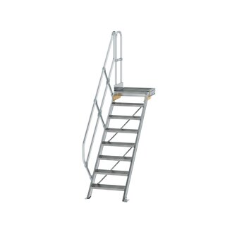 Aluminium vaste trap met platform 45&deg;  - loodrechte hoogte 1.670 mm/aantal treden 8/breedte treden 600 mm/treden en platform gemaakt van gegolfd aluminium R 9