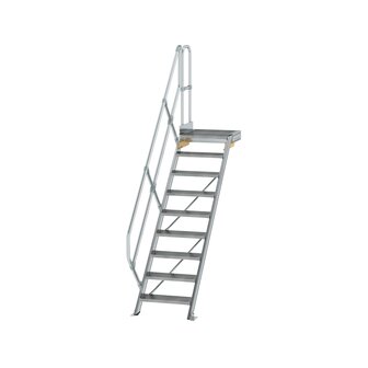 Aluminium vaste trap met platform 45&deg;  - loodrechte hoogte 1.870 mm/aantal treden 9/breedte treden 600 mm/treden en platform gemaakt van gegolfd aluminium R 9
