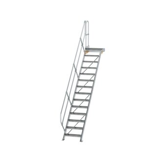 Aluminium vaste trap met platform 45&deg;  - loodrechte hoogte 2.910 mm/aantal treden 14/breedte treden 600 mm/treden en platform gemaakt van gegolfd aluminium R 9