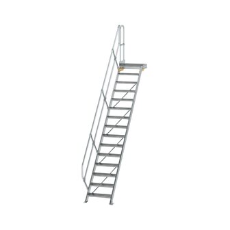Aluminium vaste trap met platform 45&deg;  - loodrechte hoogte 3.120 mm/aantal treden 15/breedte treden 600 mm/treden en platform gemaakt van gegolfd aluminium R 9