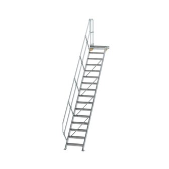 Aluminium vaste trap met platform 45&deg;  - loodrechte hoogte 3.330 mm/aantal treden 16/breedte treden 600 mm/treden en platform gemaakt van gegolfd aluminium R 9