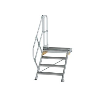 Aluminium vaste trap met platform 45&deg;  - loodrechte hoogte 830 mm/aantal treden 4/breedte treden 800 mm/treden en platform gemaakt van gegolfd aluminium R 9