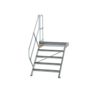 Aluminium vaste trap met platform 45&deg;  - loodrechte hoogte 1.050 mm/aantal treden 5/breedte treden 800 mm/treden en platform gemaakt van gegolfd aluminium R 9