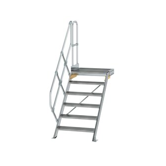 Aluminium vaste trap met platform 45&deg;  - loodrechte hoogte 1.250 mm/aantal treden 6/breedte treden 800 mm/treden en platform gemaakt van gegolfd aluminium R 9