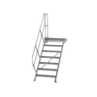 Aluminium vaste trap met platform 45&deg;  - loodrechte hoogte 1.460 mm/aantal treden 7/breedte treden 800 mm/treden en platform gemaakt van gegolfd aluminium R 9