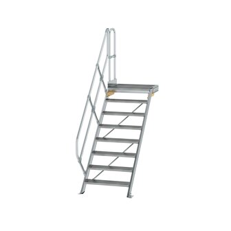 Aluminium vaste trap met platform 45&deg;  - loodrechte hoogte 1.670 mm/aantal treden 8/breedte treden 800 mm/treden en platform gemaakt van gegolfd aluminium R 9