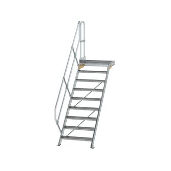Aluminium vaste trap met platform 45&deg;  - loodrechte hoogte 1.870 mm/aantal treden 9/breedte treden 800 mm/treden en platform gemaakt van gegolfd aluminium R 9