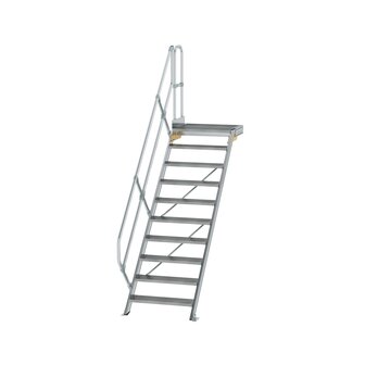 Aluminium vaste trap met platform 45&deg;  - loodrechte hoogte 2.080 mm/aantal treden 10/breedte treden 800 mm/treden en platform gemaakt van gegolfd aluminium R 9